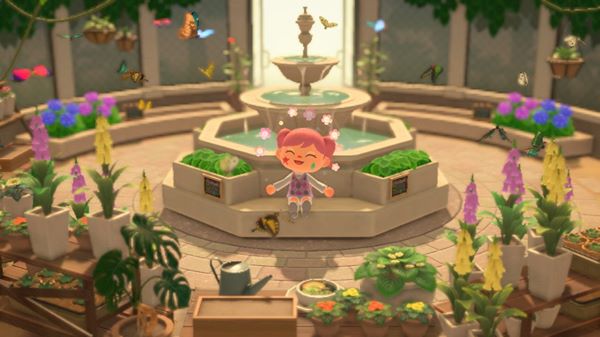 Animal Crossing New Horizons Sitting with Butterflies
