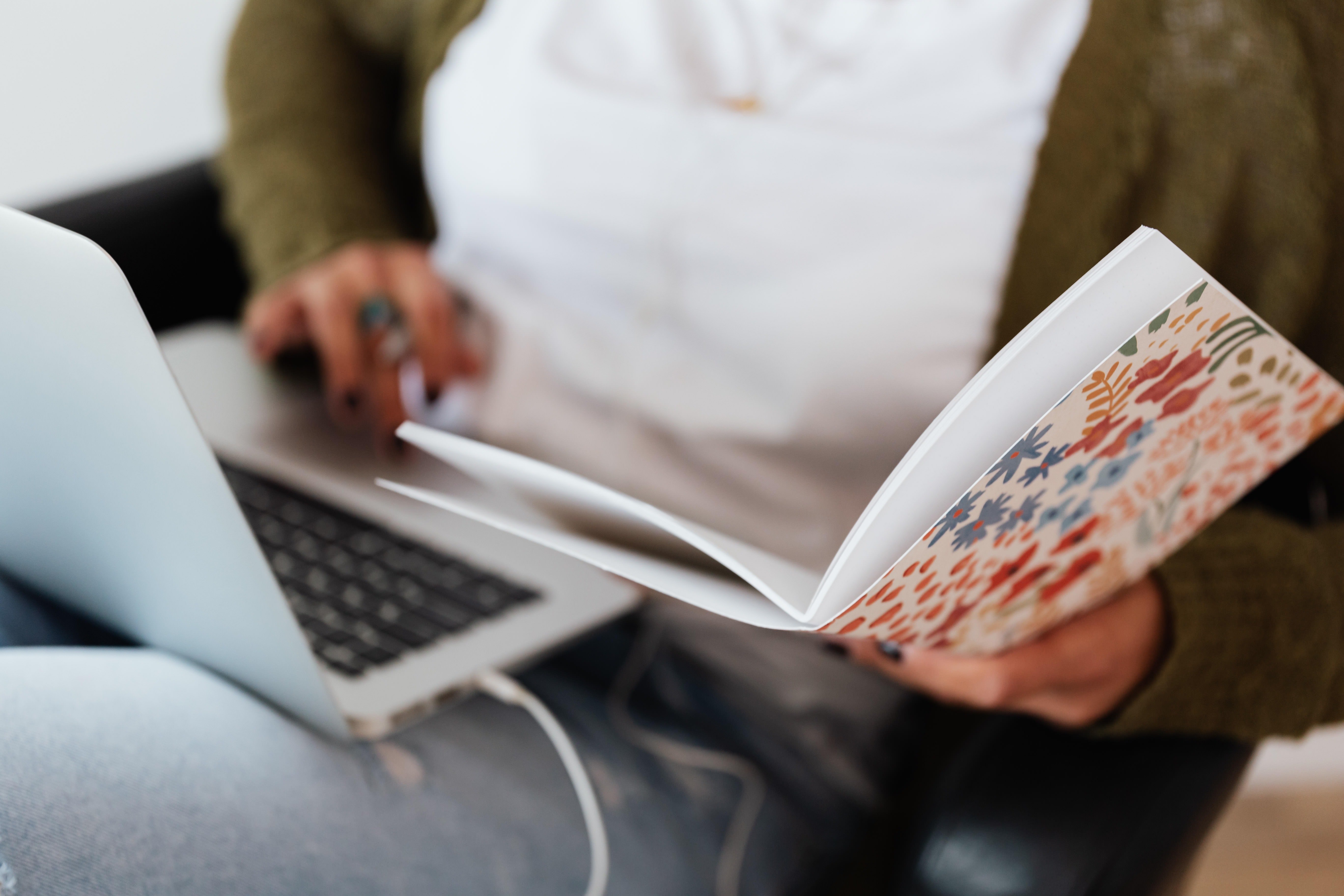 crop woman working on laptop and notebook 4468077
