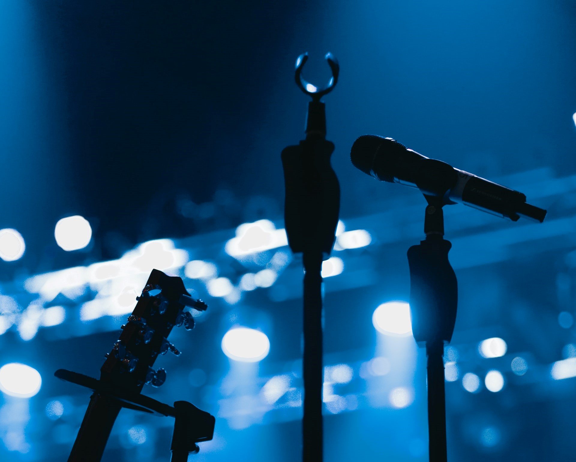 wireless microphones with blue lights by Phillip M