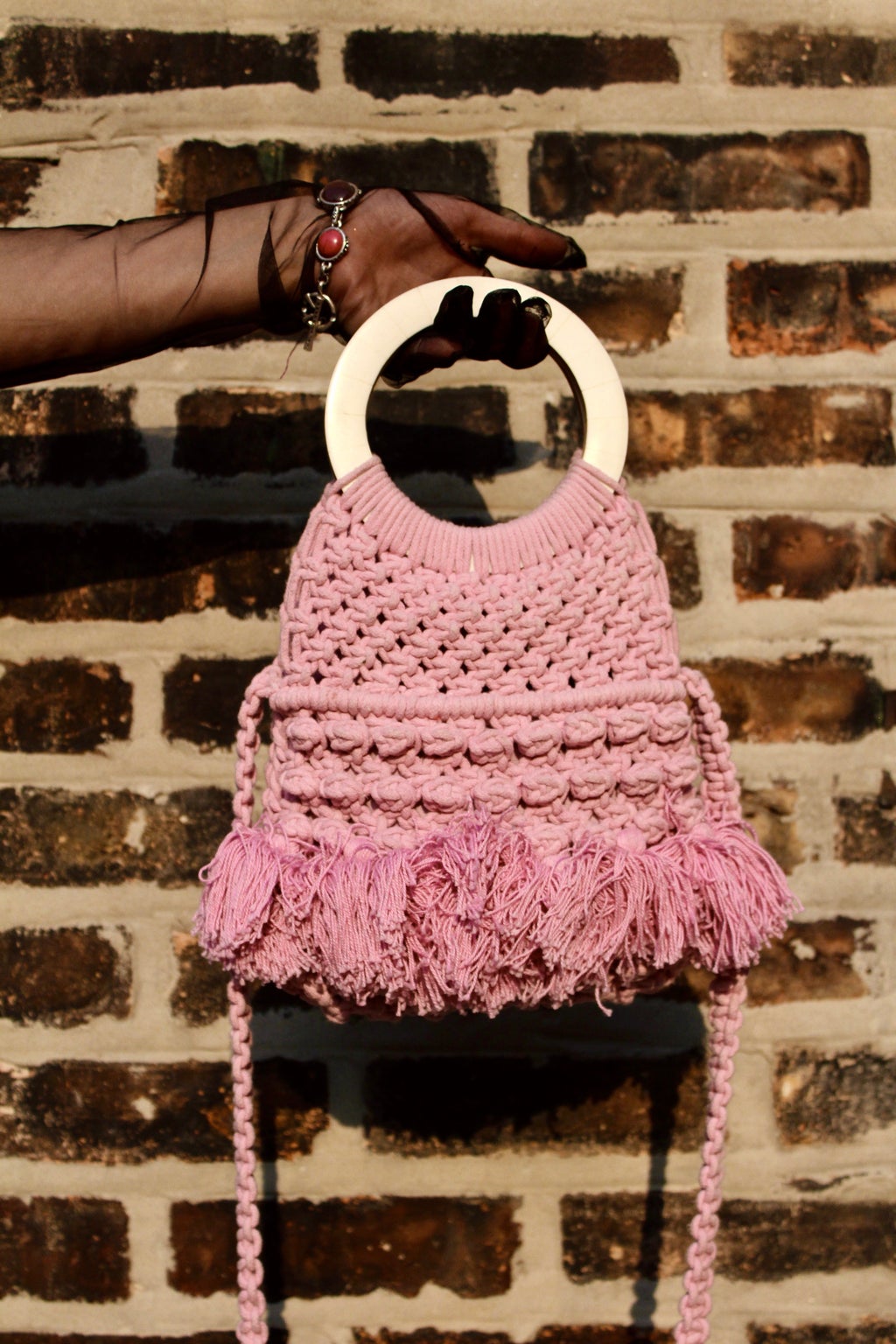 Close up of pink purse