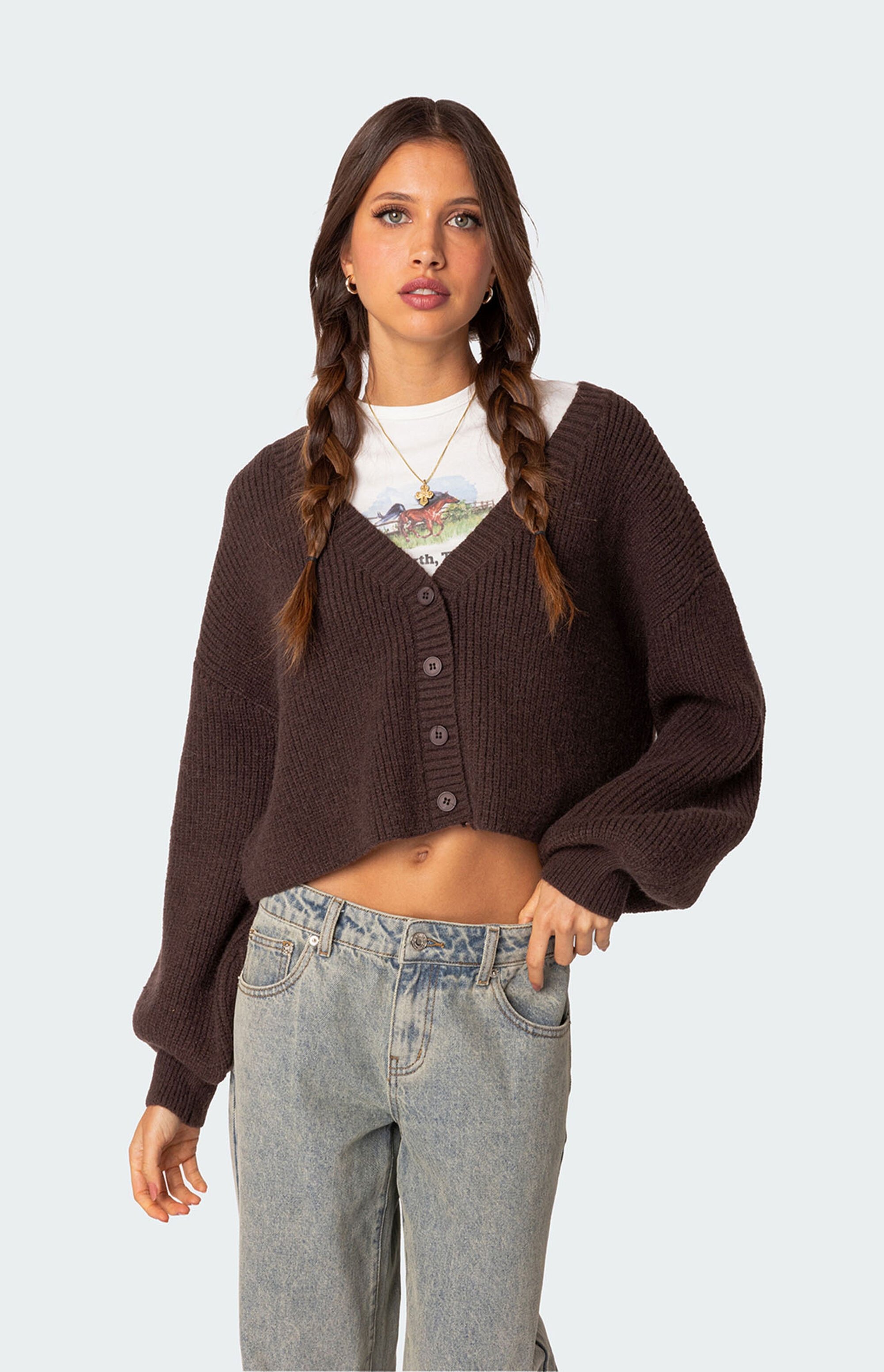 Edikted Sabrina Chunky Knit Cropped Cardigan