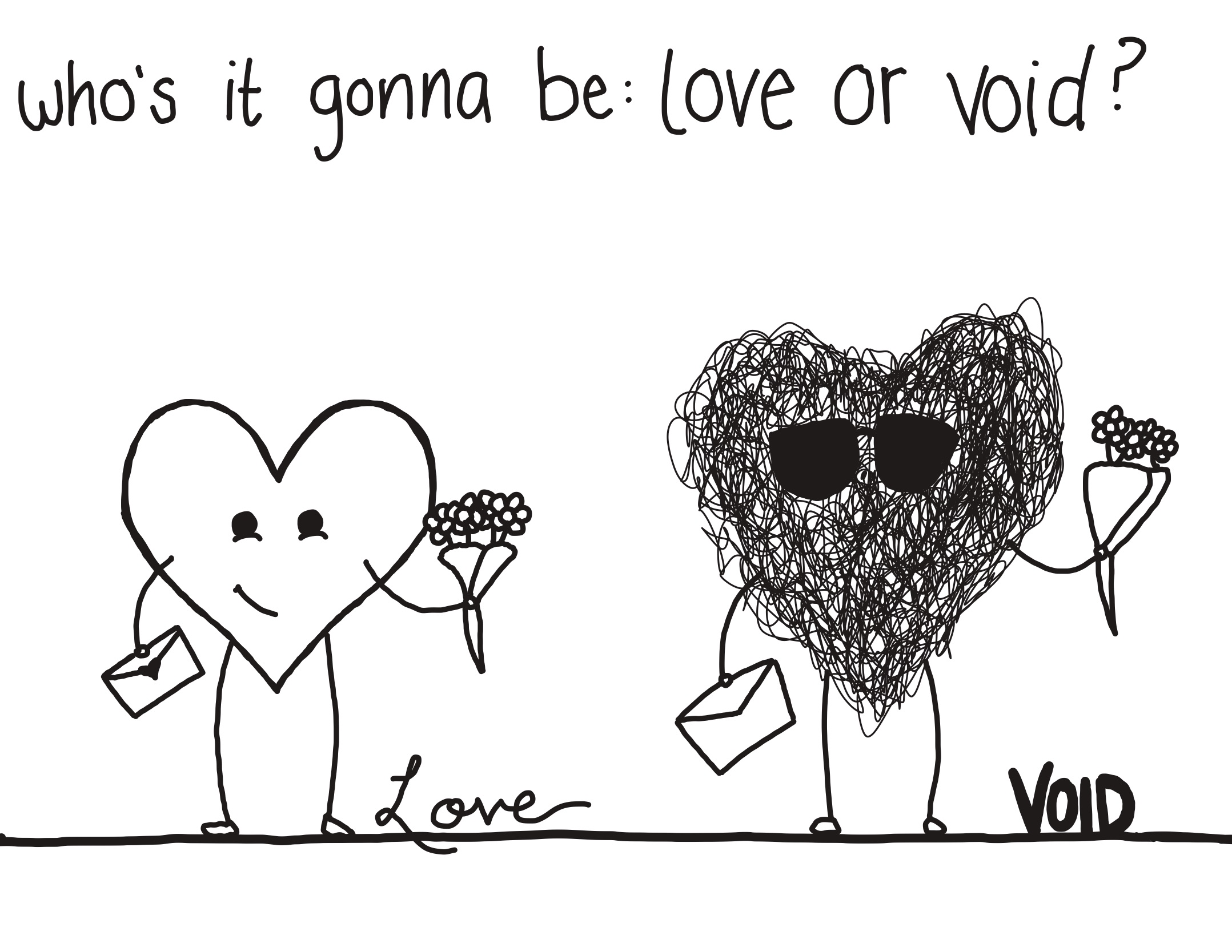 Drawing of a heart and a heart-looking scribble