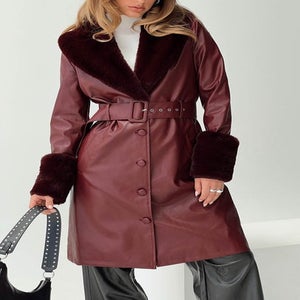 princess polly brooklyn faux leather longline coat burgundy