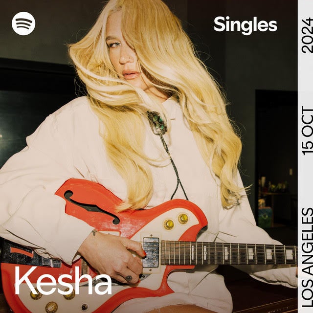 kesha singing strumming a guitar on album cover