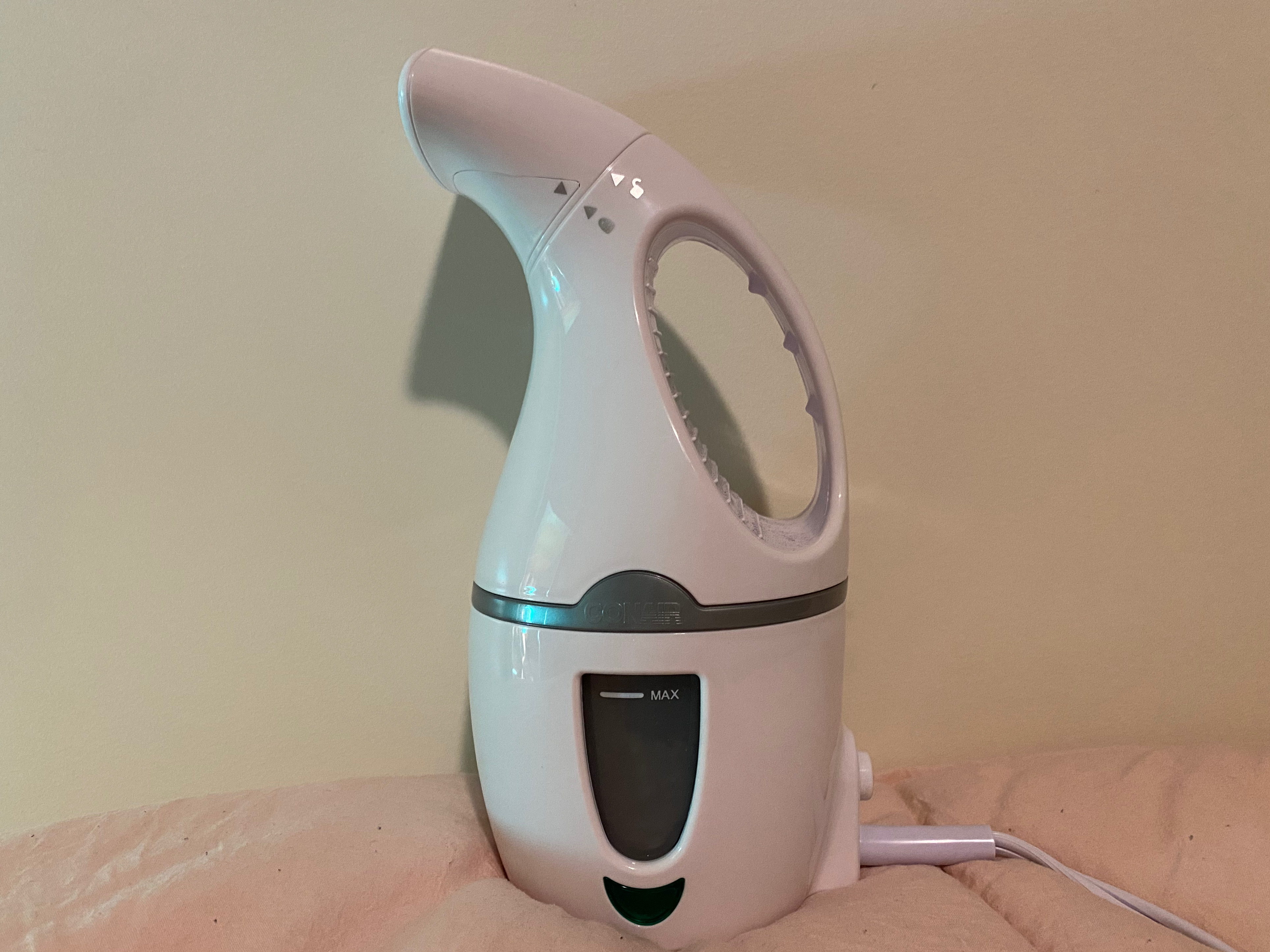 Steamer against a blank wall