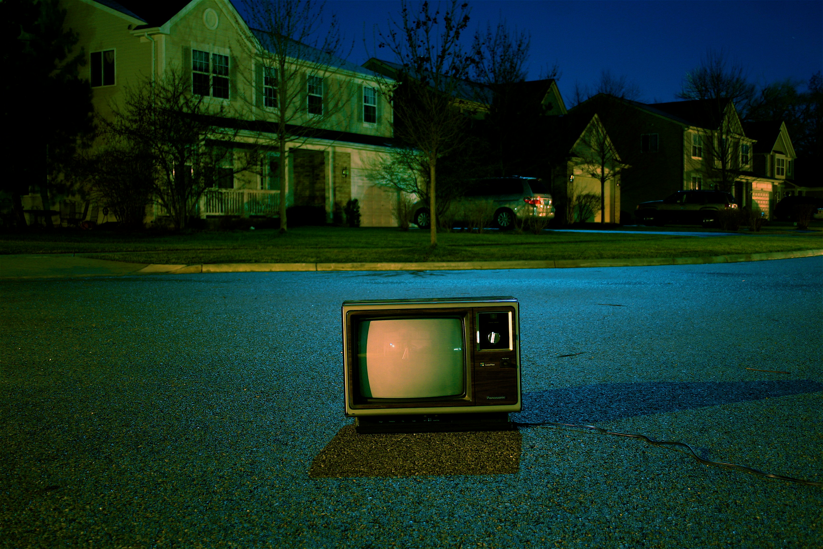 Retro TV on suburban road
