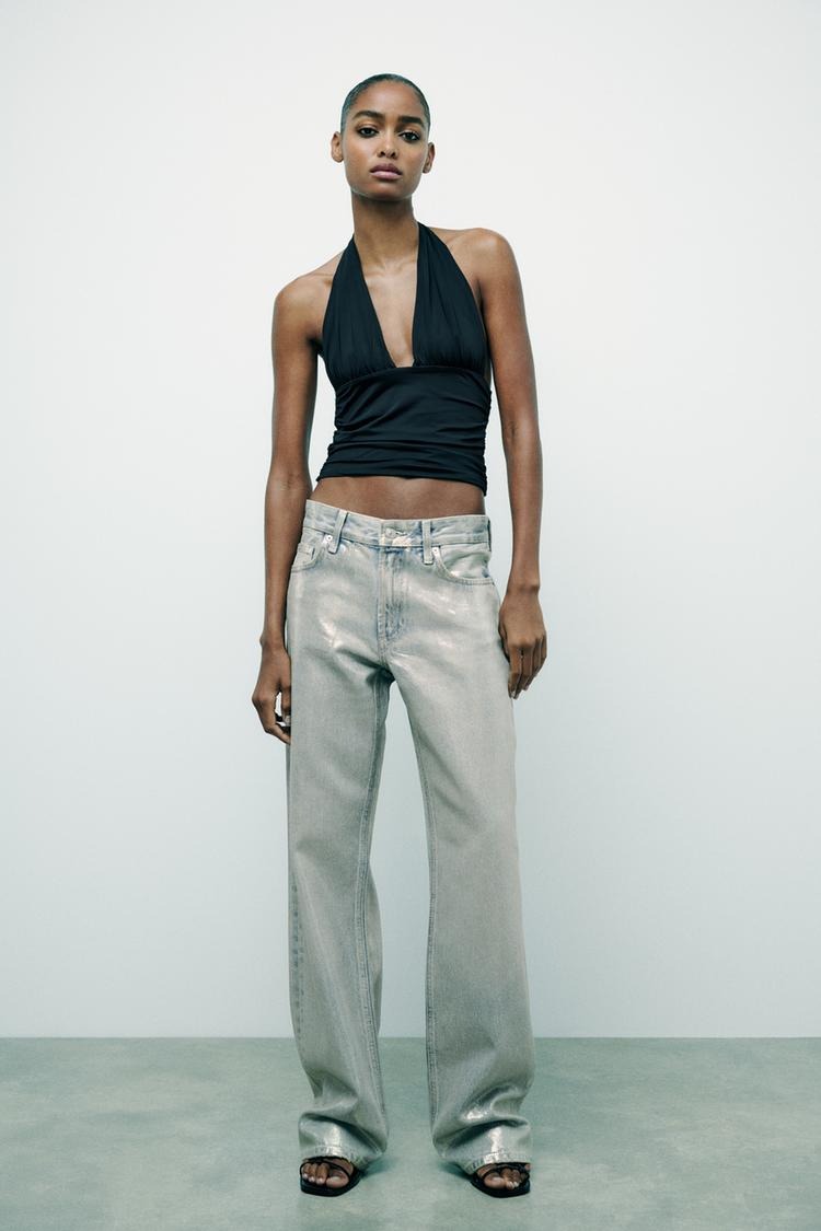Zara Mid Waist Wide Leg Foil Jeans