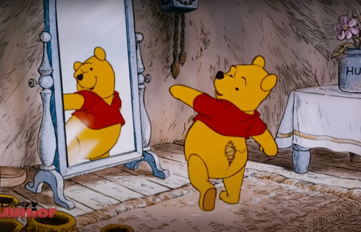 Winnie the Pooh looking in the mirror