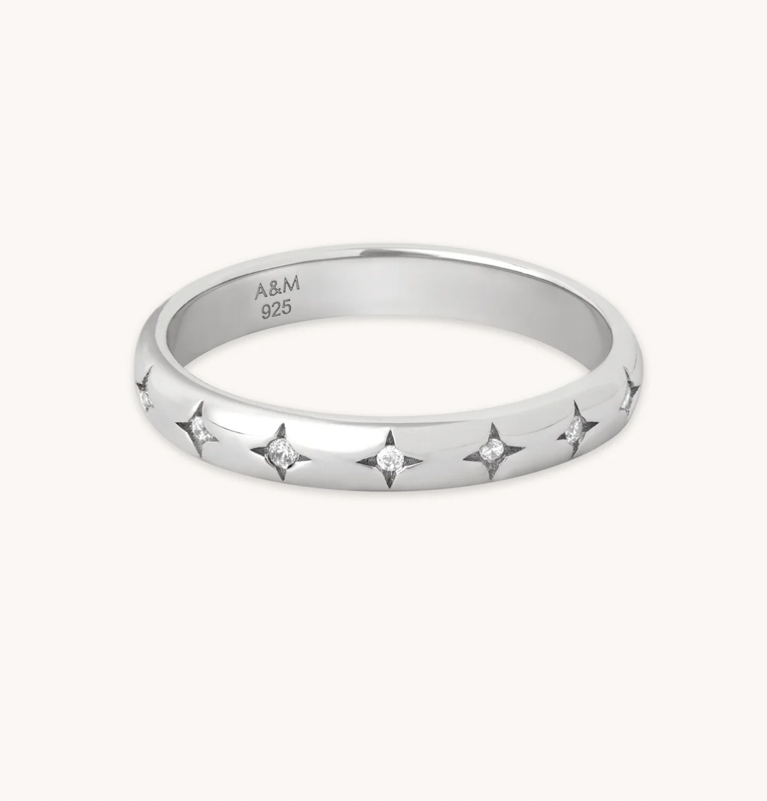 Astrid and Miyu cosmic star band ring in silver