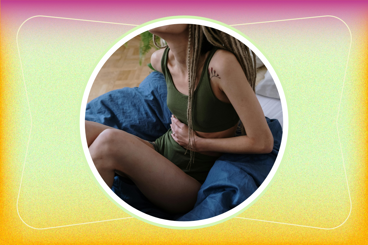 Woman in discomfort.