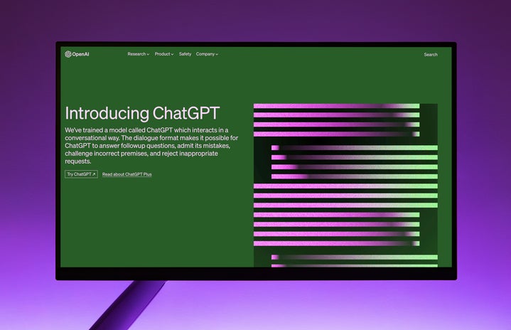 Display of CHATGPT with the text \"Introducing CHATGPT\" on the site OpenAI.