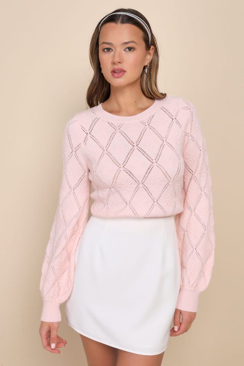 Lulus Sweet Designs Pink Balloon Sleeve Diamond Sweater