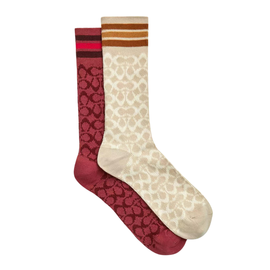 red and beige ankle socks with C logo pattern