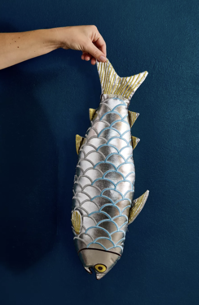 Urban Outfitters Giant Sardine-Shaped Metallic Throw Pillow