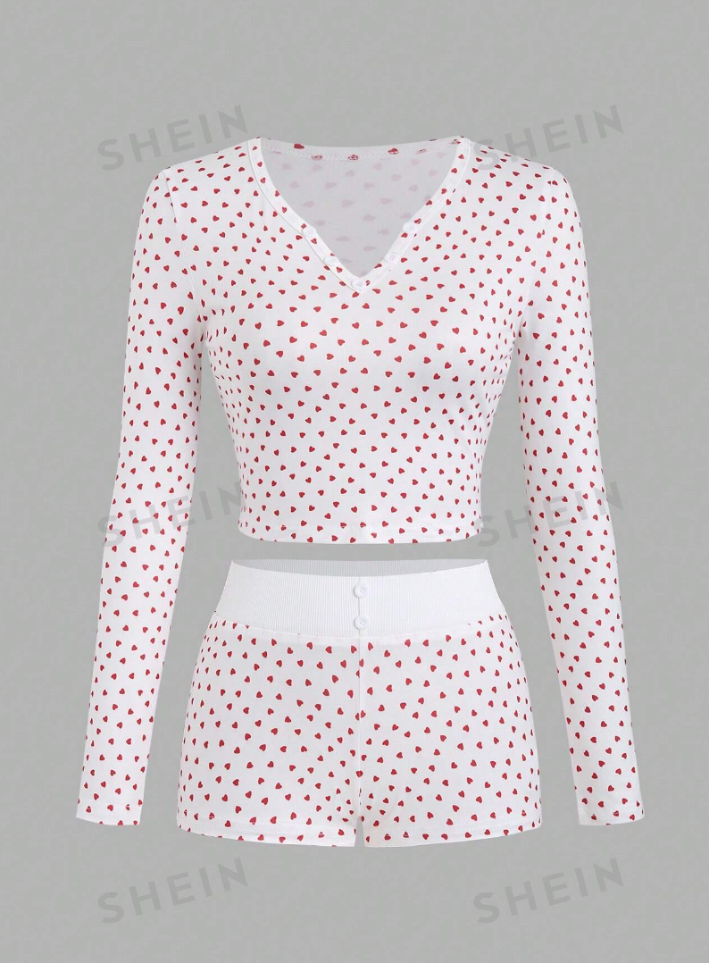 SHEIN MOOSTA 2-Piece Heart Print Top & Shorts Set