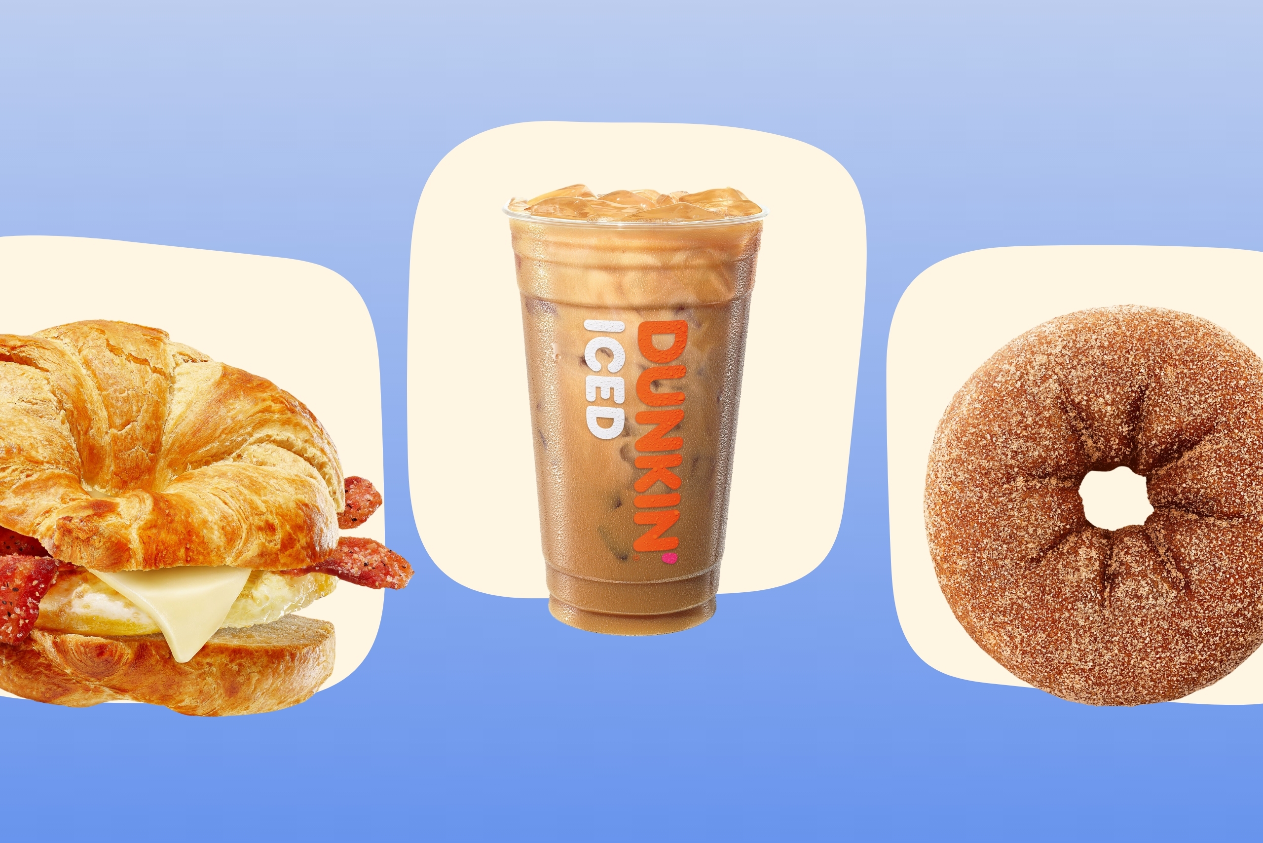 maple bacon breakfast sandwich dunkin iced coffee apple cider donut