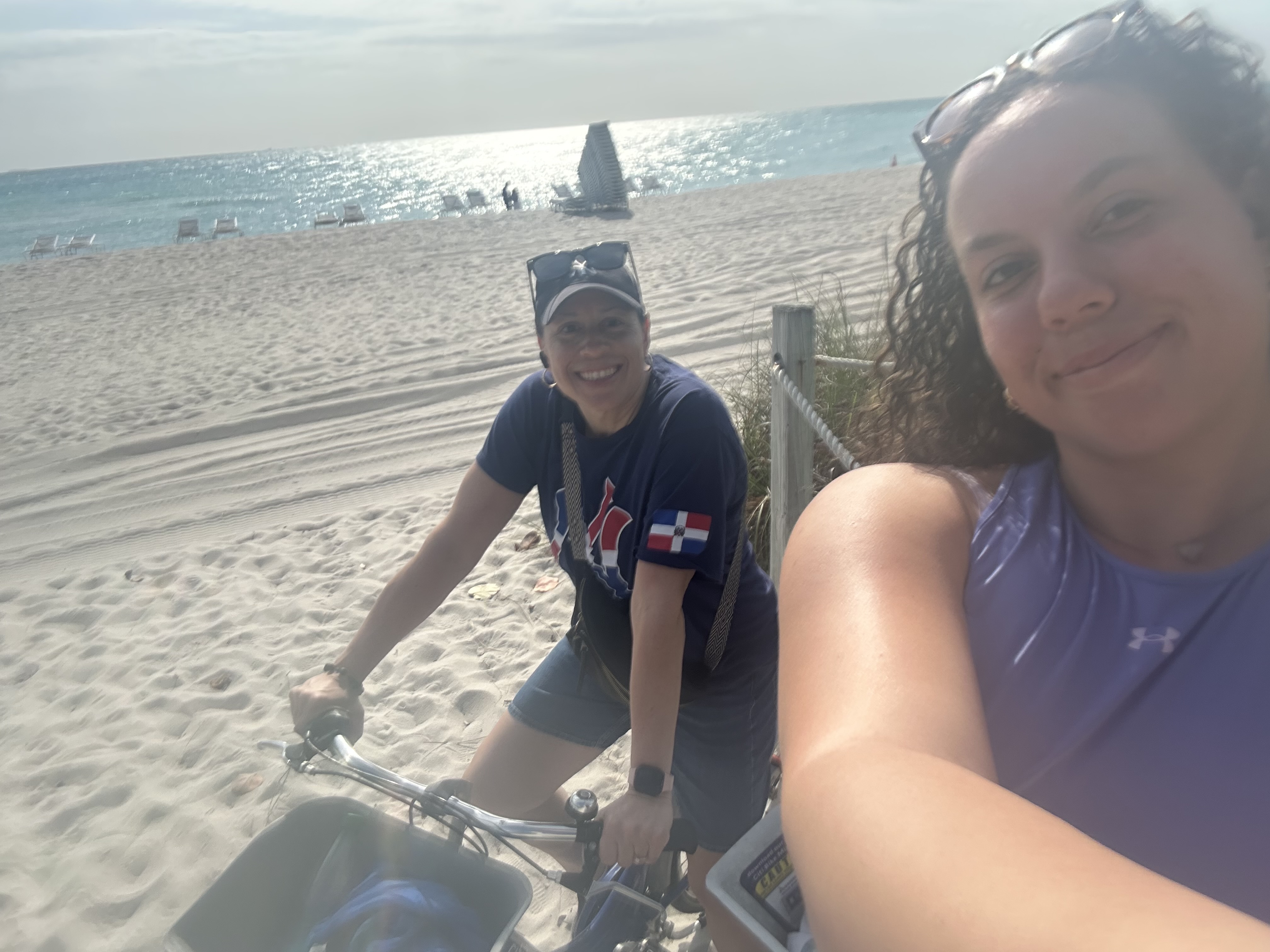 My mom and I biking
