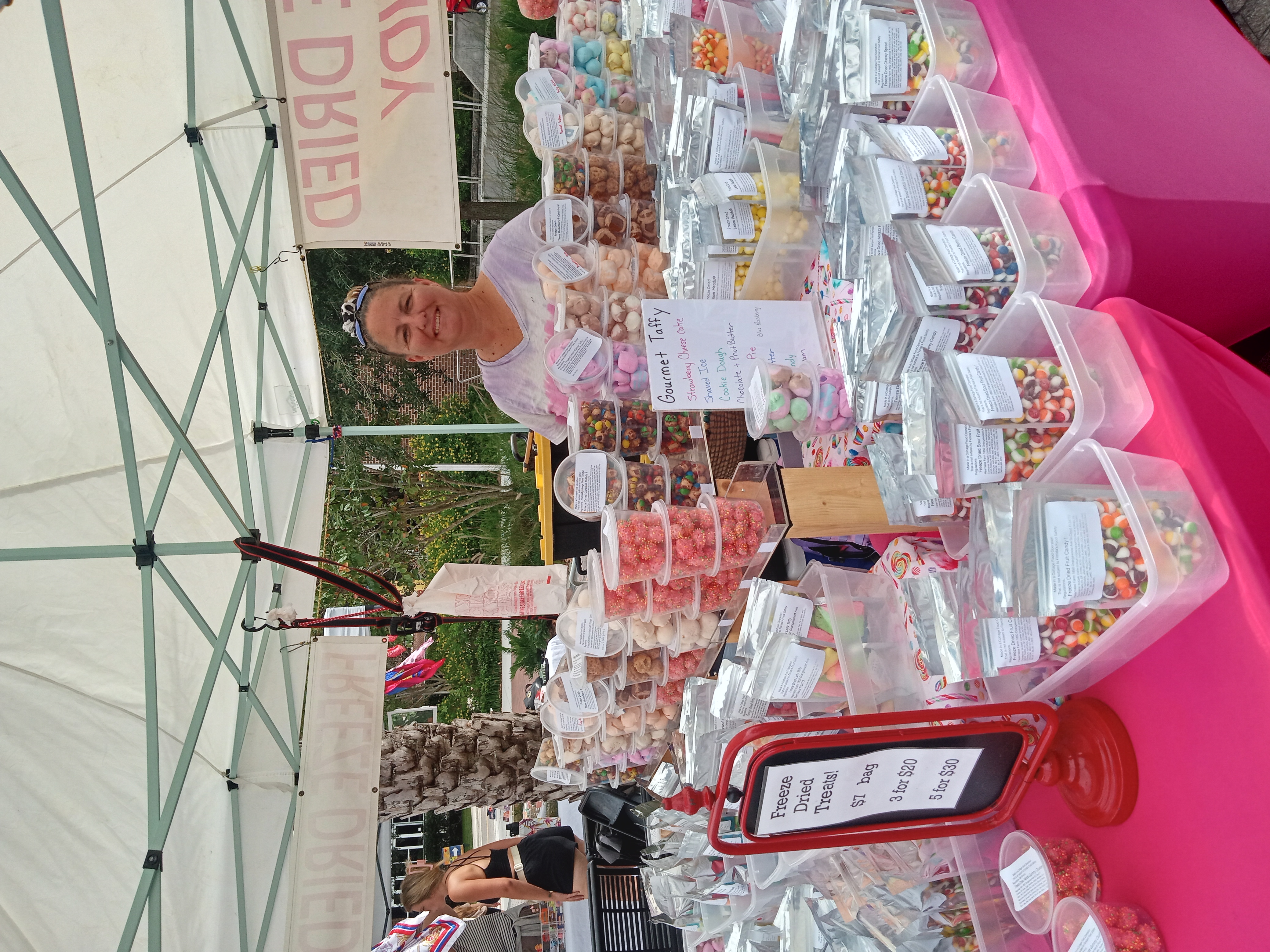 photo of Hearnalez freeze-dried candy storefront and owner