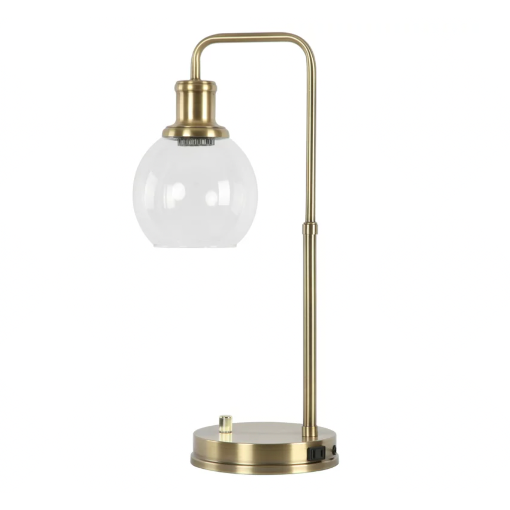 gold desk lamp with glass bulb