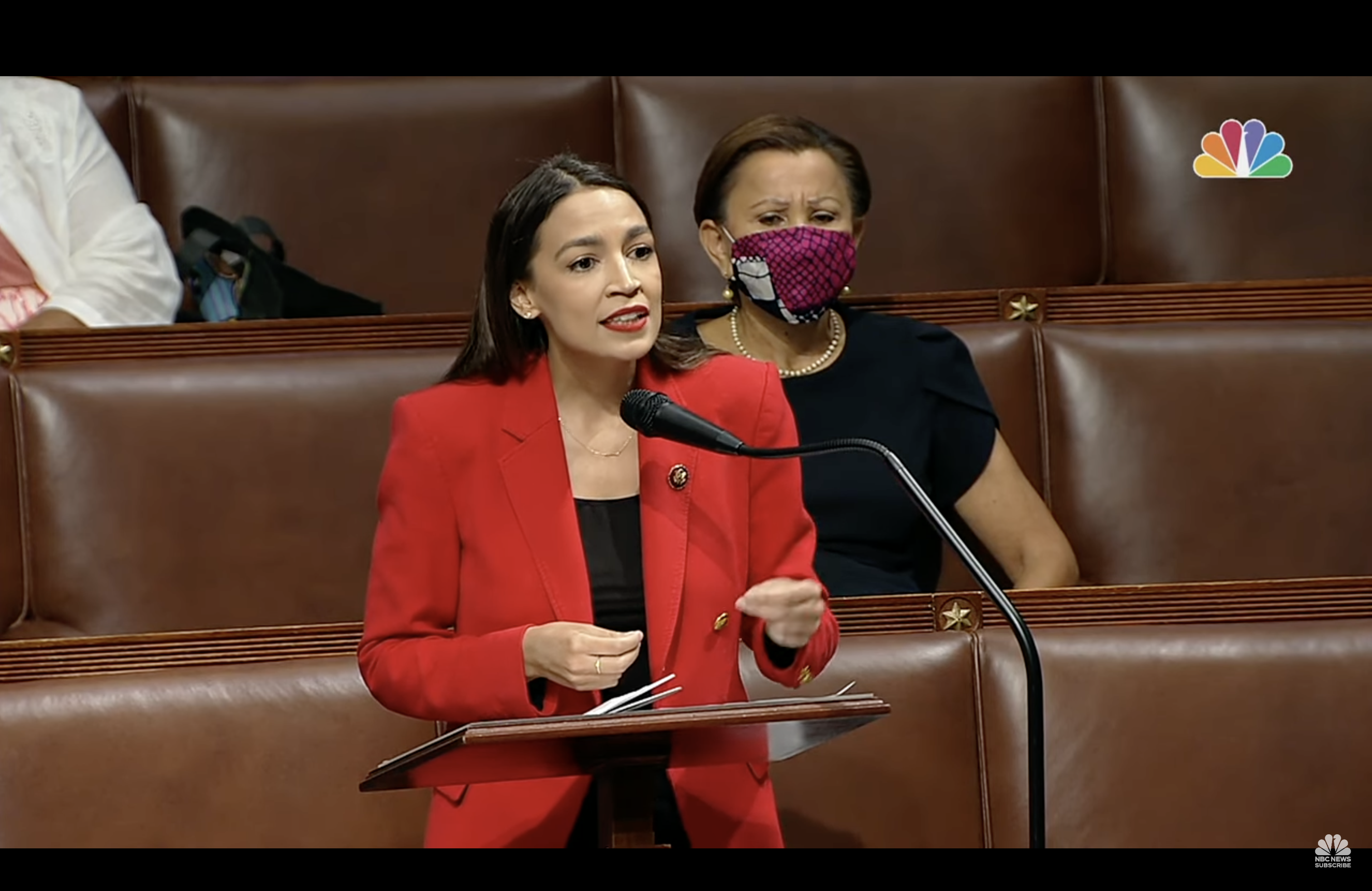 Congresswoman Alexandria Ocasio-Cortez addressing representative Ted Yoho on the House of Representatives floor.