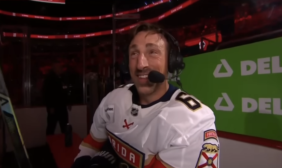 Screenshot of Brad Marchand during an on ice interview