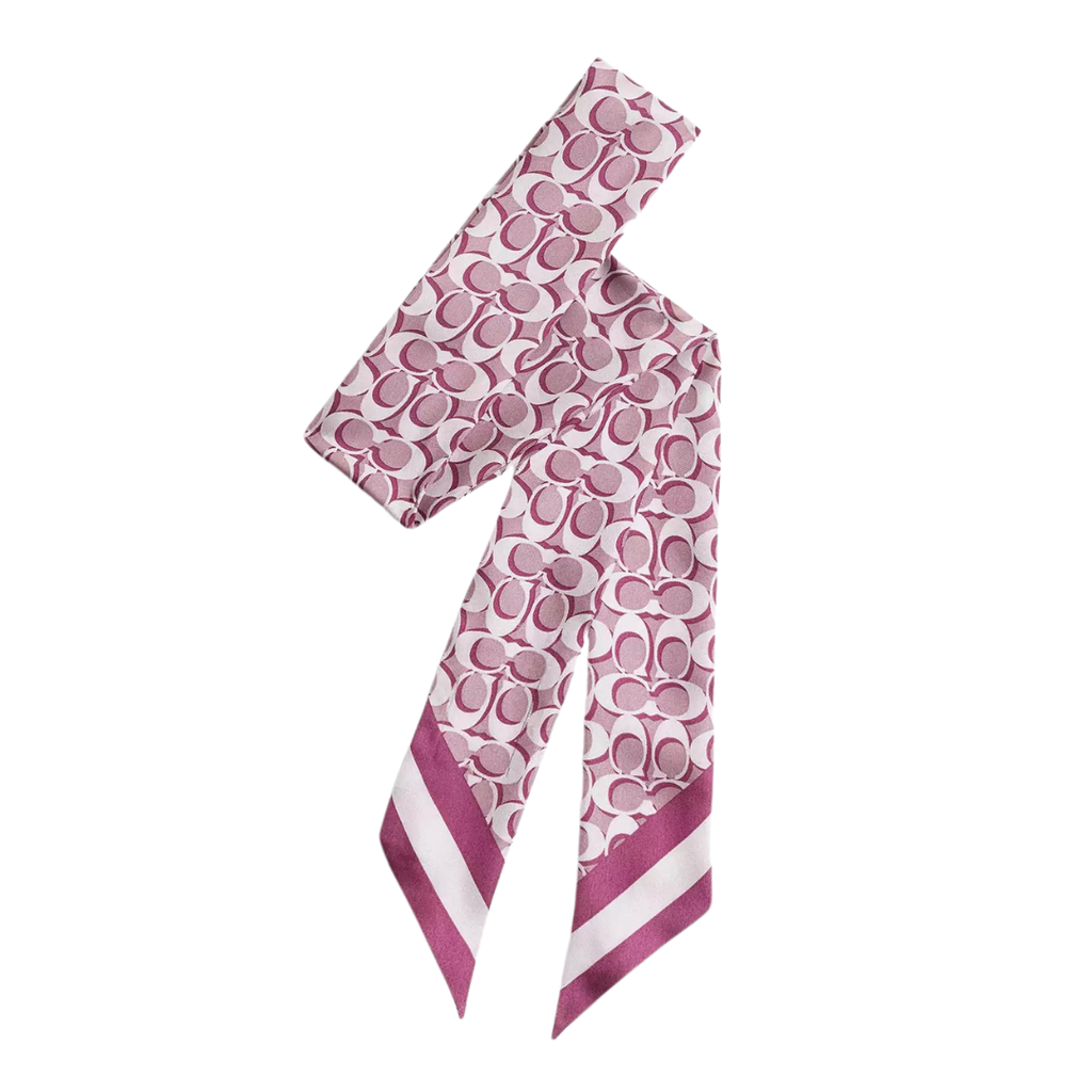 pink and white skinny scarf with C pattern