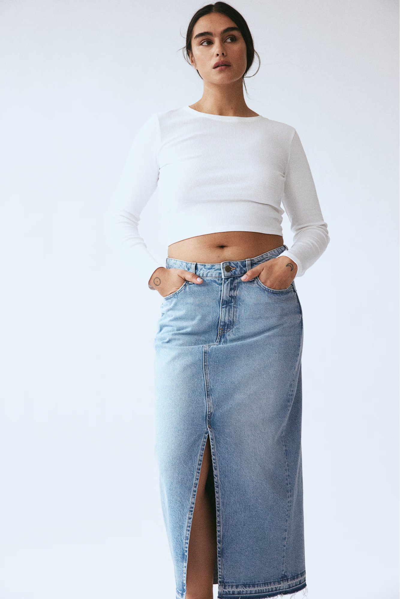 blue denim maxi skirt