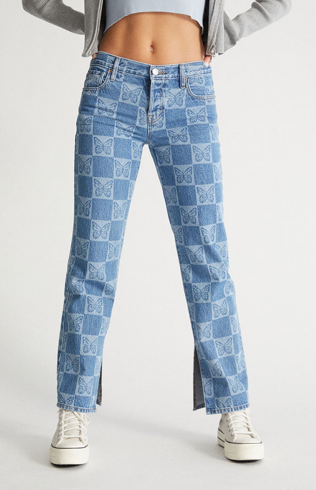 PacSun Eco Butterfly Checkerboard Low Rise Straight Leg Jeans