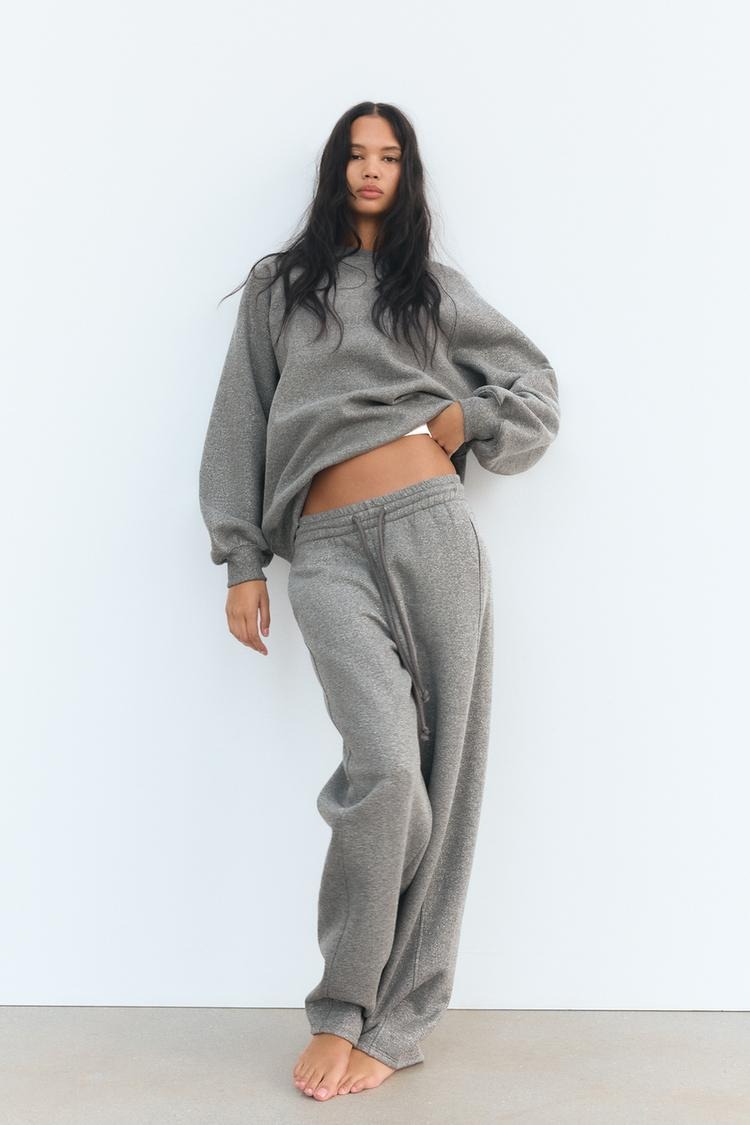 Zara Shimmery Text Print Plush Sweatshirt