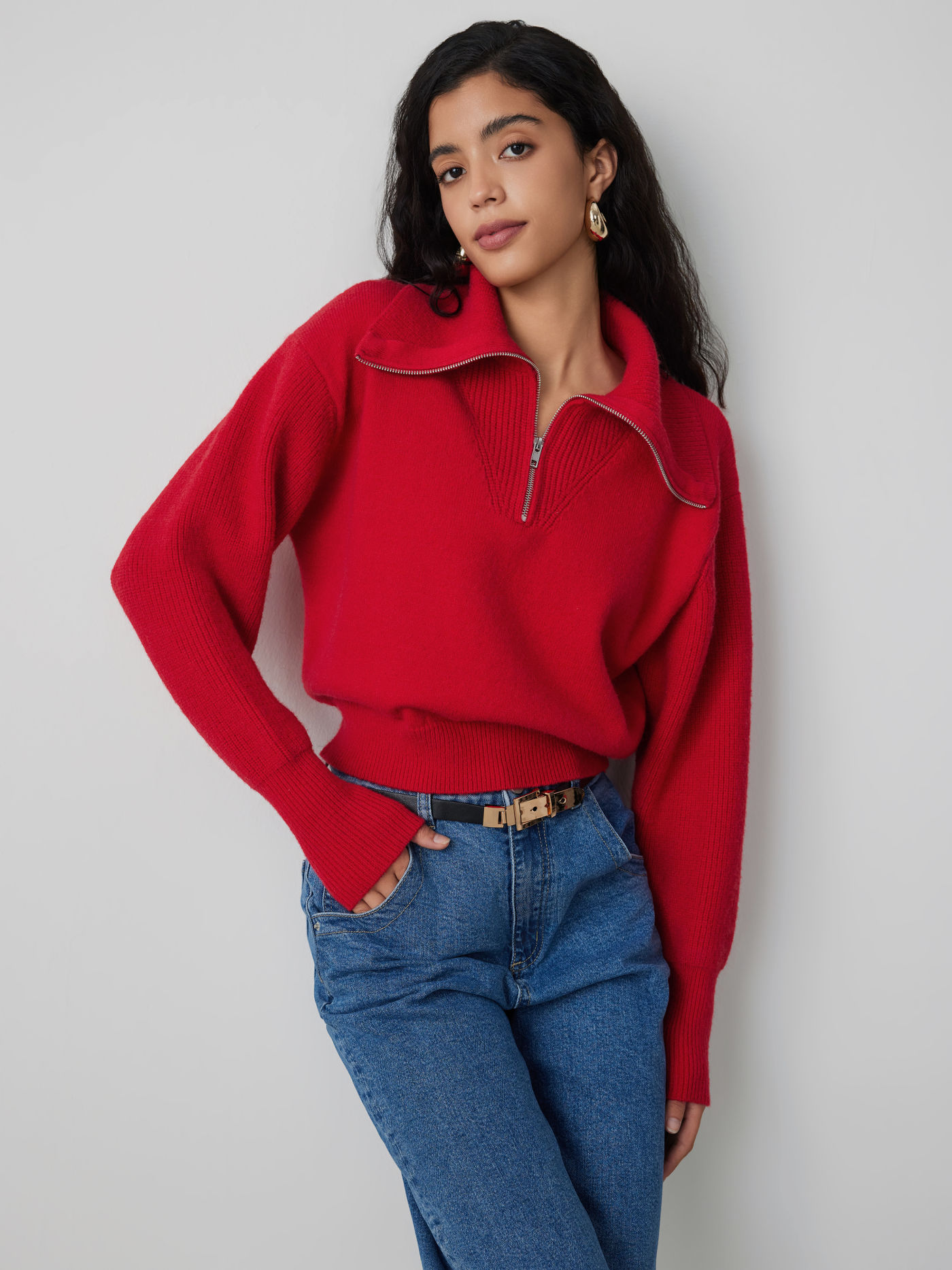 Cider Polo Zipper Knitted Long Sleeve Sweater