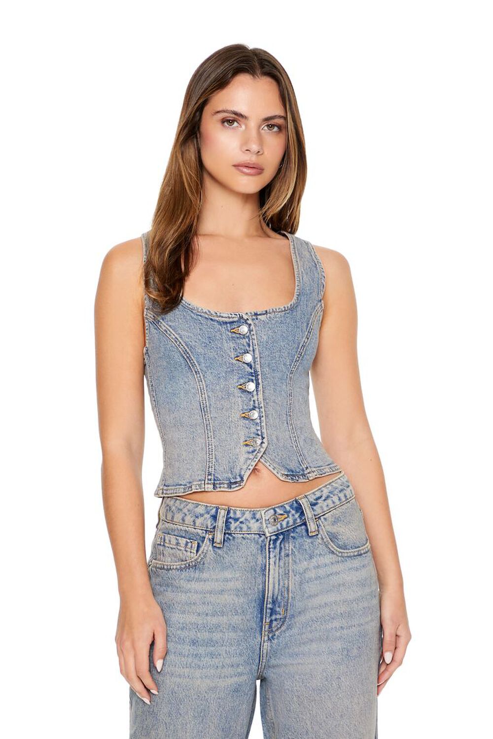 Denim Button-Up Crop Top