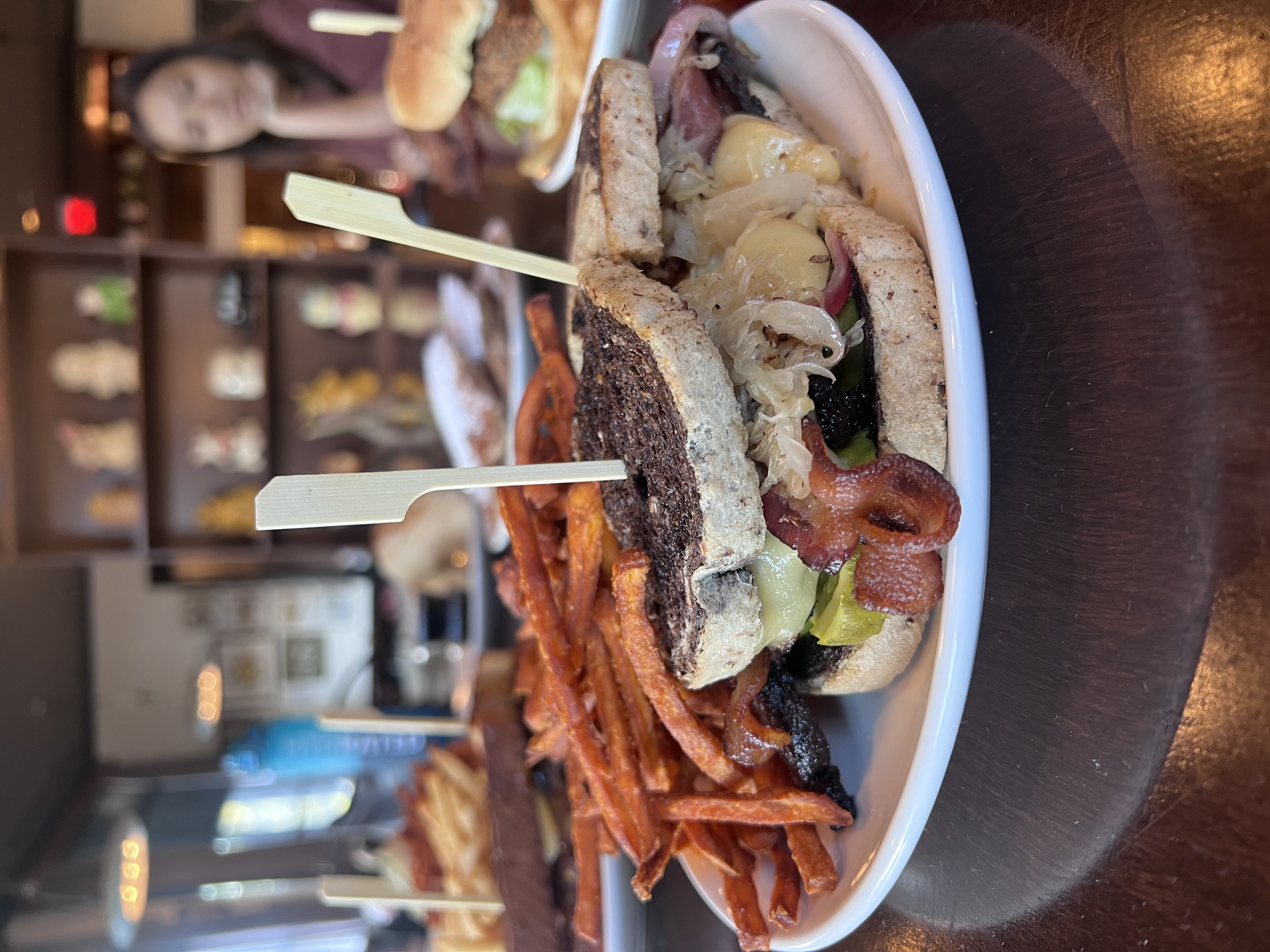 Brisket sandwich with sweet potato fries