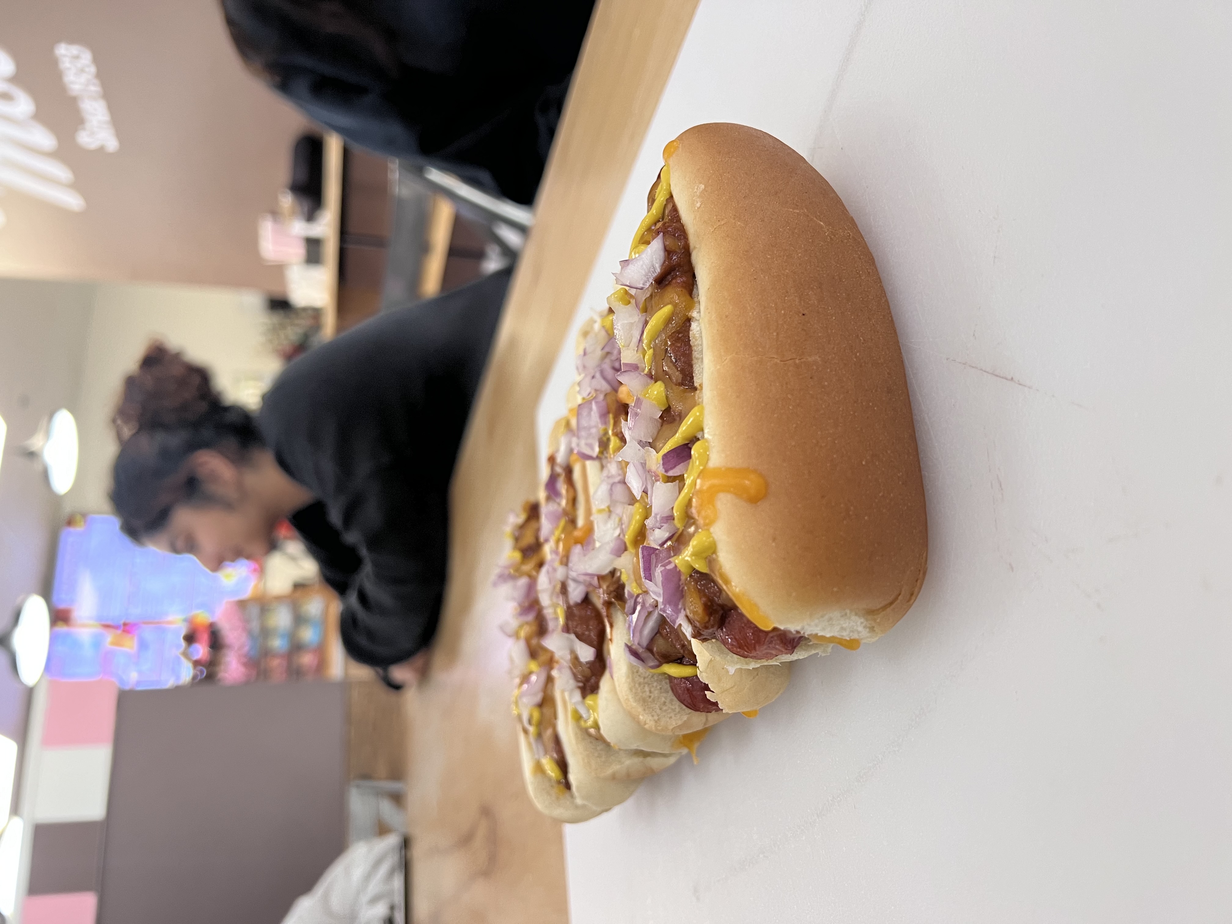 Four of The Chocolate Moose\'s famous chili dogs