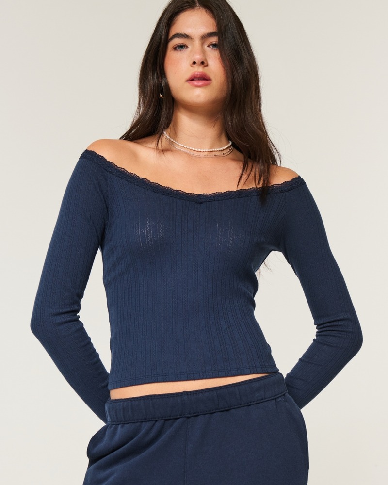 Hollister Pointelle Lace-Trim V-Neck Top