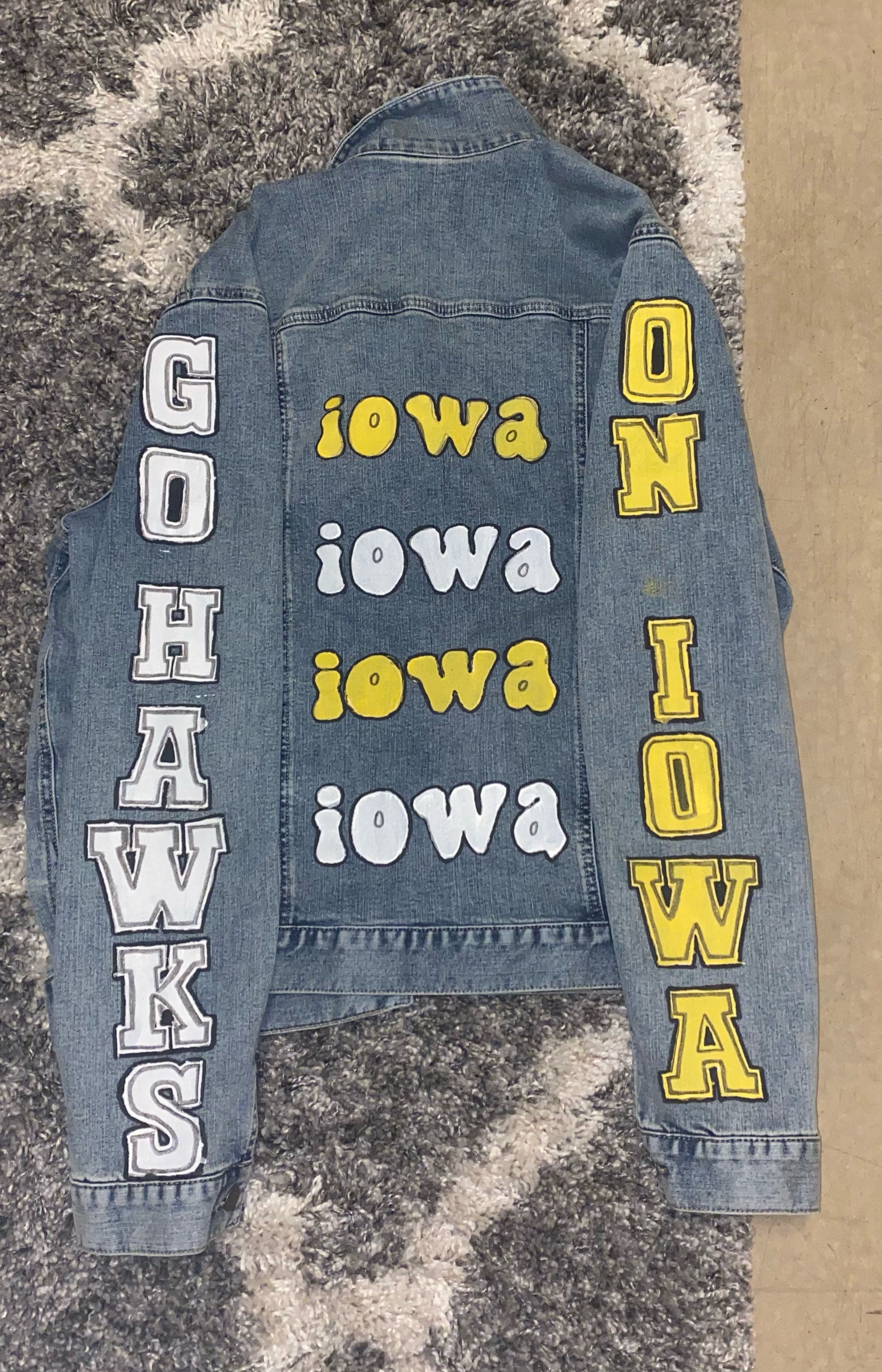 painted jean jacket with hawks