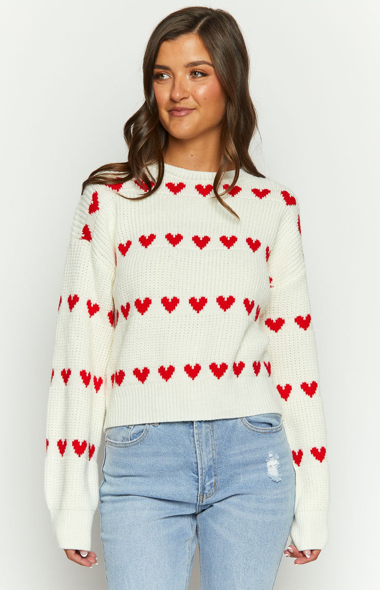 Beginning Boutique Lovey Red Heart Stripe Jumper