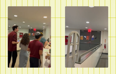 video screenshots of jewish students in cooper union library during a \"free palestine\" protest outside