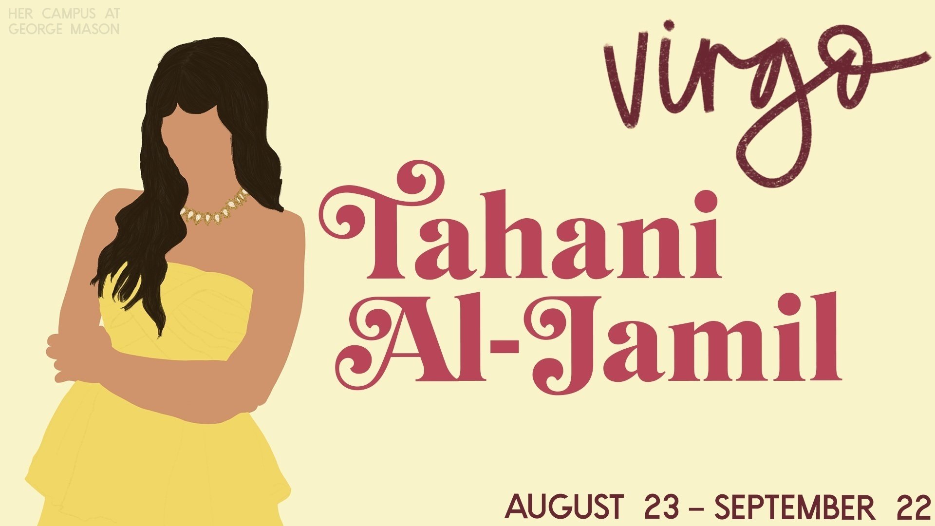 drawing of Tahani Al-Jamil on a yellow background