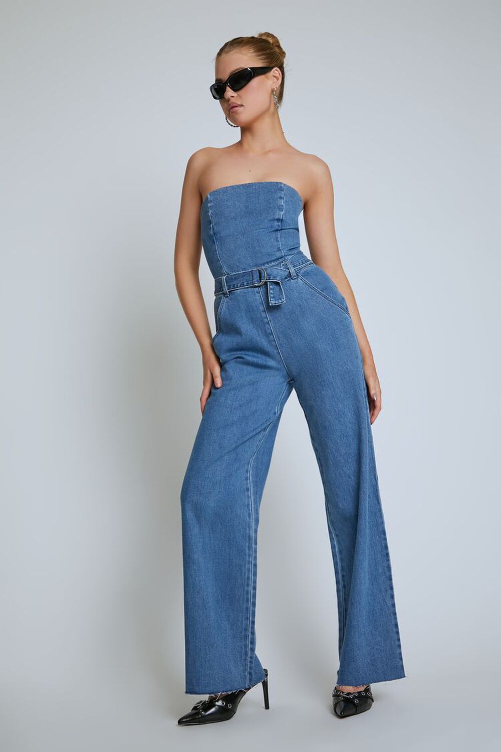 Strapless Belted Denim Jumpsuit