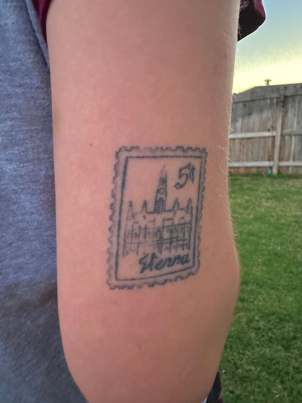 Vienna stamp on back of right elbow