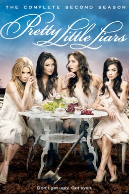 Pretty Little Liars Poster, four girls covered in dirt at a tea party outside.