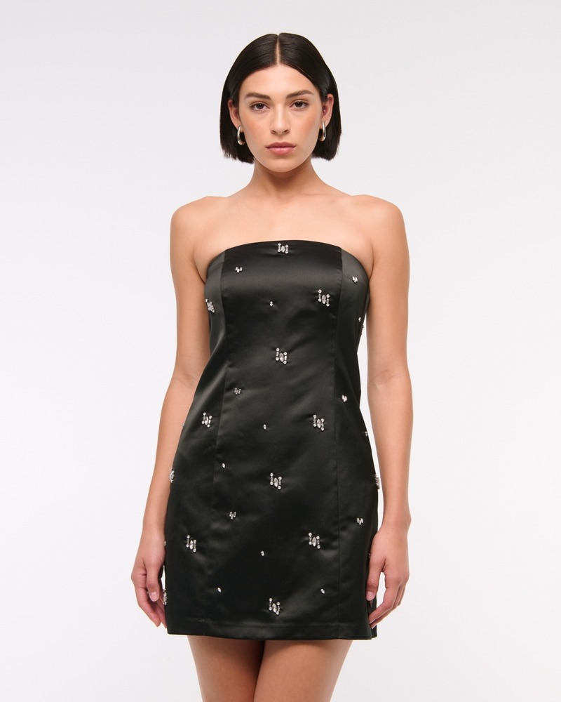 Abercrombie & Fitch Satin Embellished Strapless Mini Dress