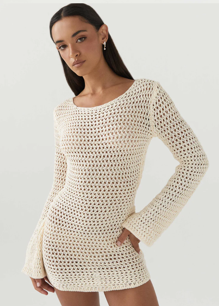 Peppermayo White Crochet Mini Dress