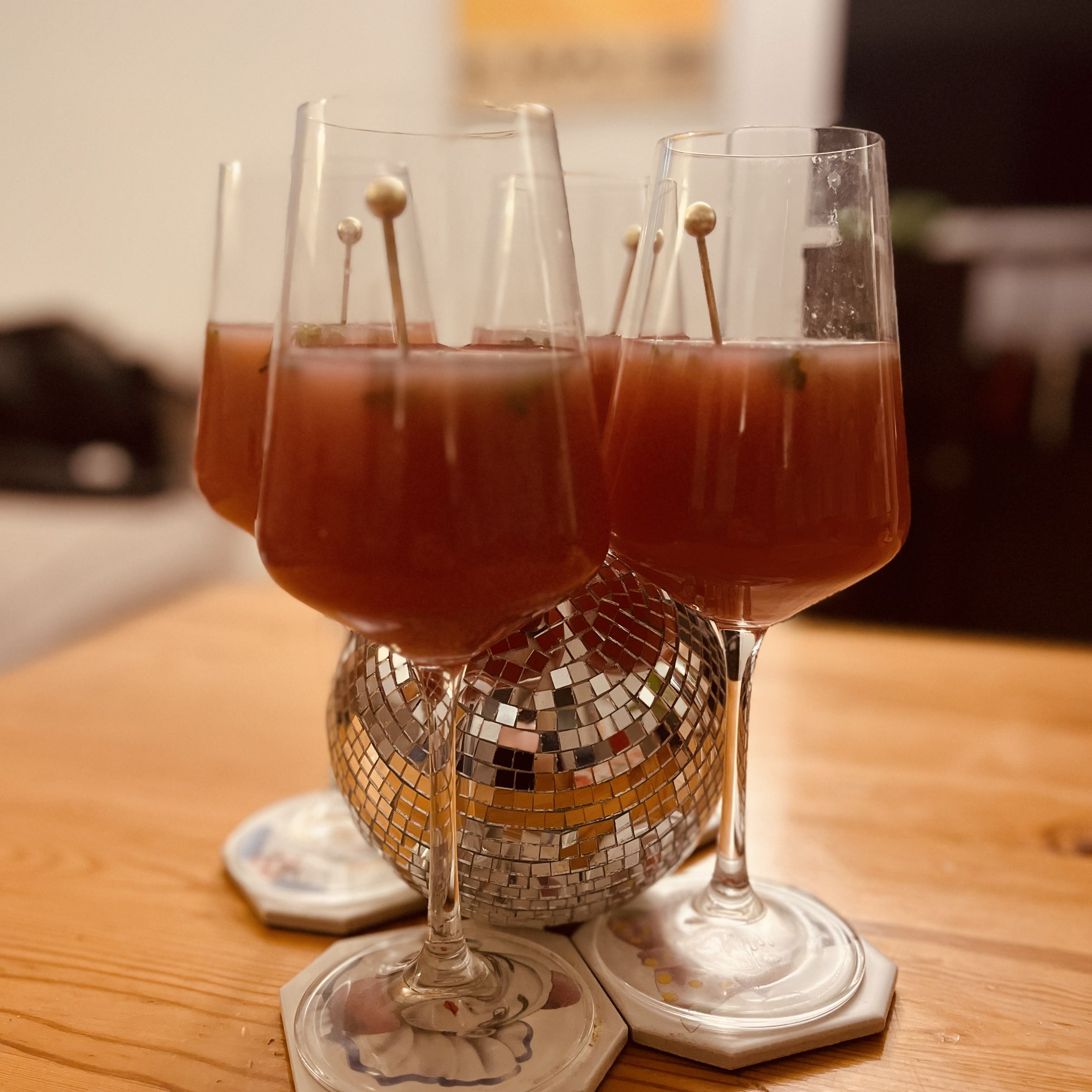 cocktail in glasses on table
