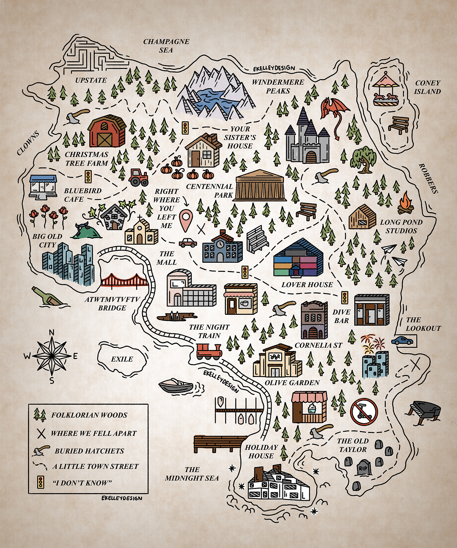 ntasy map graphic inspired by places that Taylor Swift writes music about