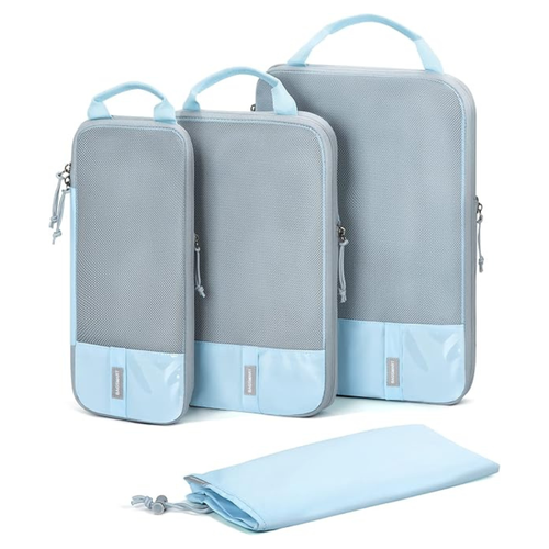 light blue and gray packing cubes