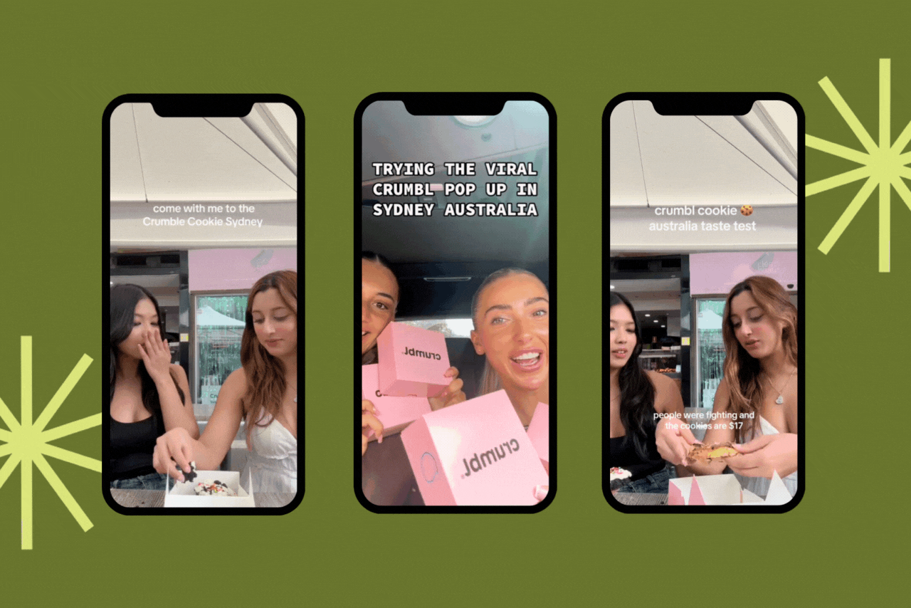 Photos of Crumbl cookie reviews from the Sydney, Australia pop-up.