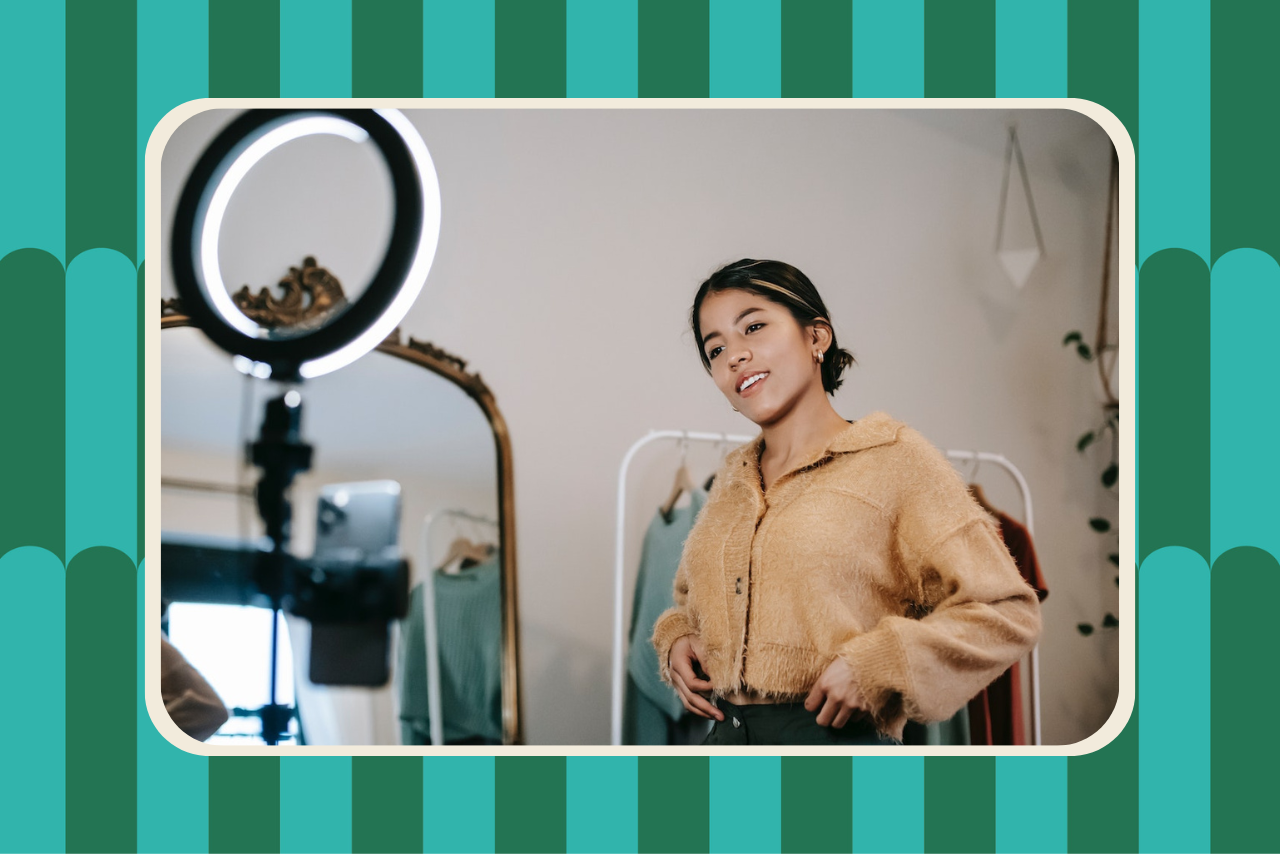 girl filming social media content with ring light