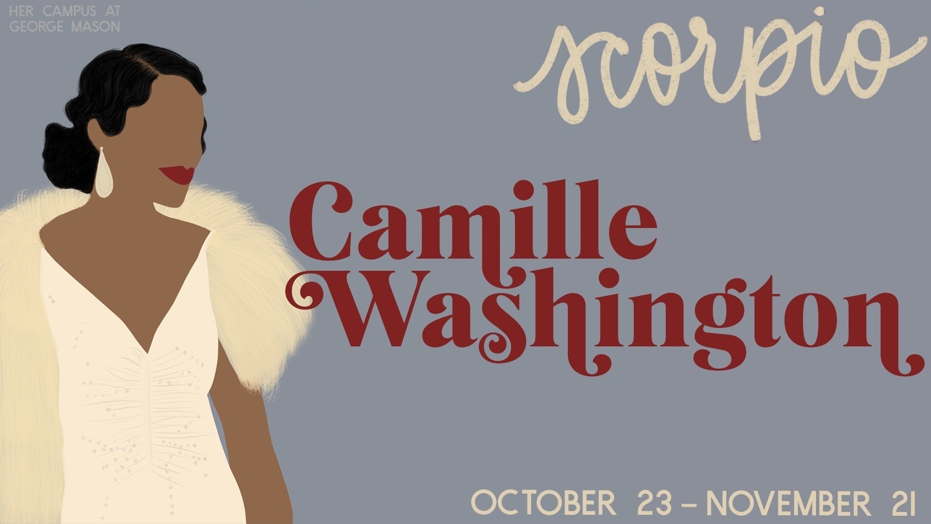 Drawing of Camille Washington on a blue background