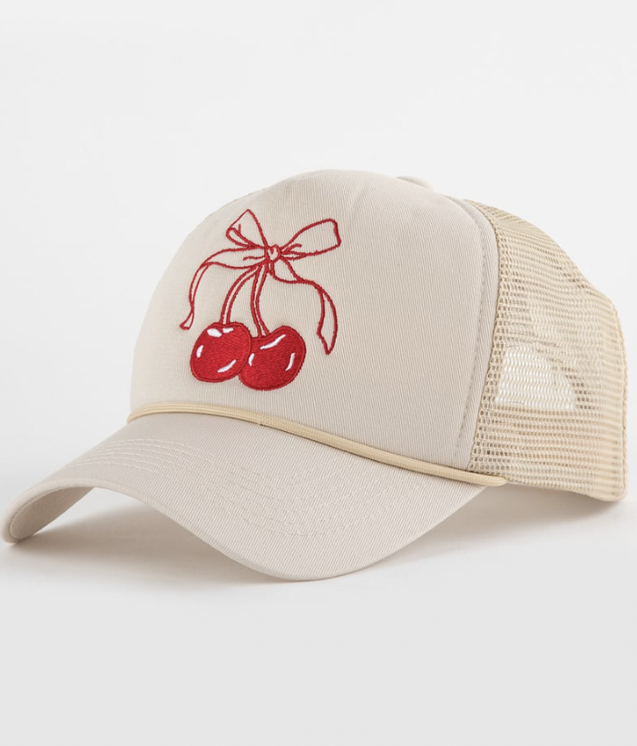 Tillys trucker hat with bow cherries